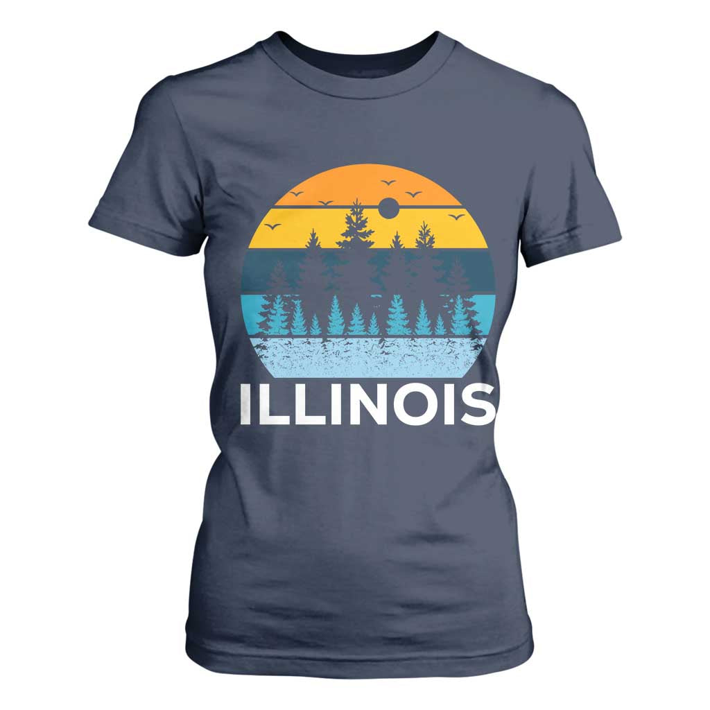 Vintage Illinois Mountain Forest T Shirt For Women Nature Adventure Gift TS12 Navy Print Your Wear