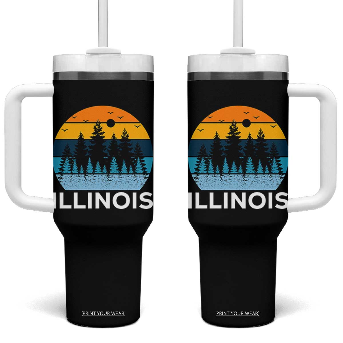 Vintage Illinois Mountain Forest Tumbler With Handle Nature Adventure Gift TS12 One Size: 40 oz Black Print Your Wear