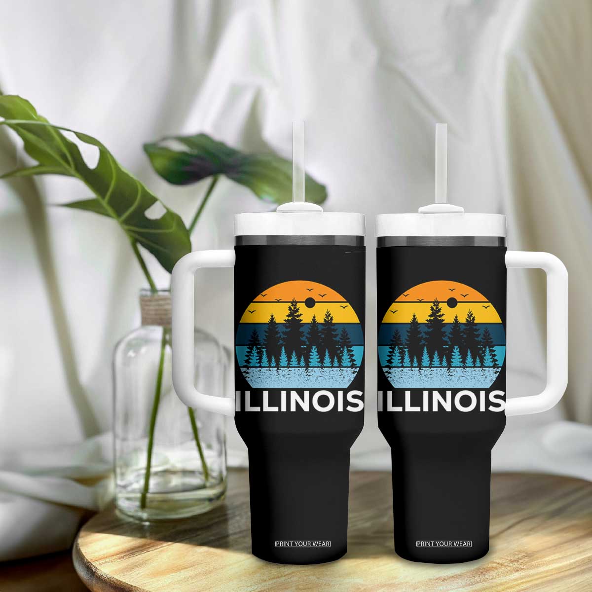Vintage Illinois Mountain Forest Tumbler With Handle Nature Adventure Gift TS12 Print Your Wear
