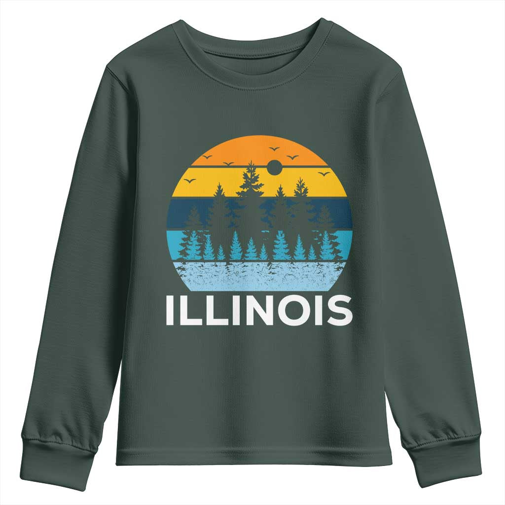 Vintage Illinois Mountain Forest Youth Sweatshirt Nature Adventure Gift TS12 Dark Forest Green Print Your Wear