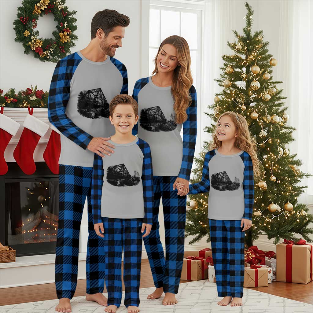Mother Road Adventure Graphic Plaid Pajama Set Vintage Route Highway 66 Bridge TS12 Blue Plaid Print Your Wear