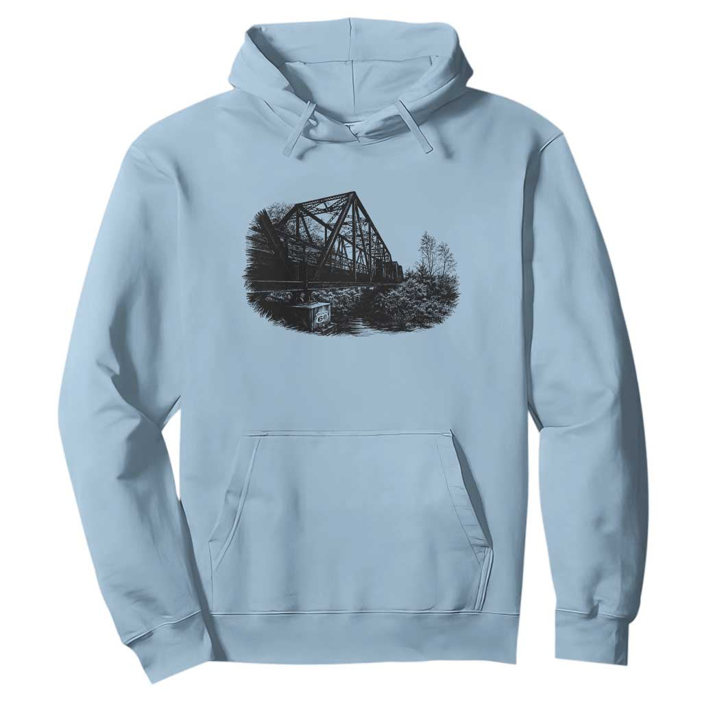 Mother Road Adventure Graphic Hoodie Vintage Route Highway 66 Bridge TS12 Light Blue Print Your Wear