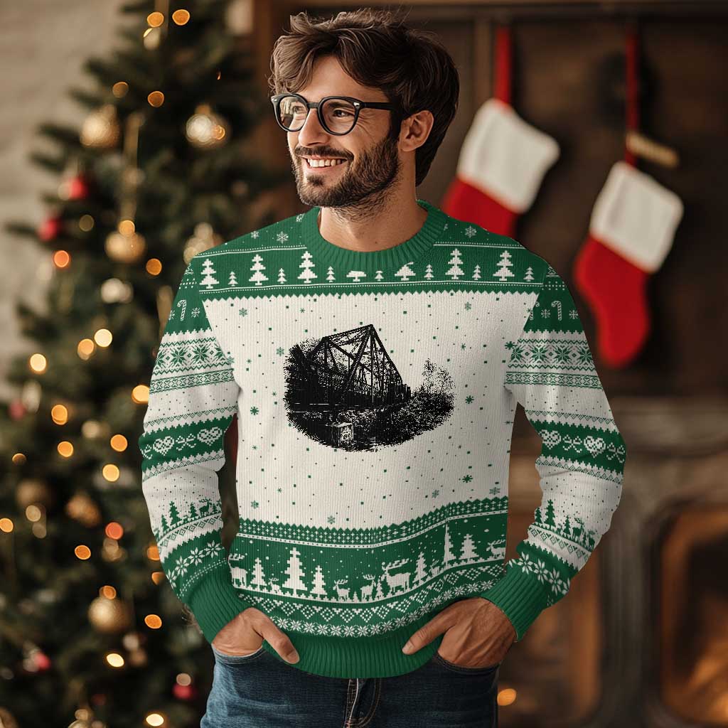 Mother Road Adventure Graphic Ugly Christmas Sweater Vintage Route Highway 66 Bridge TS12 Beige Green Print Your Wear
