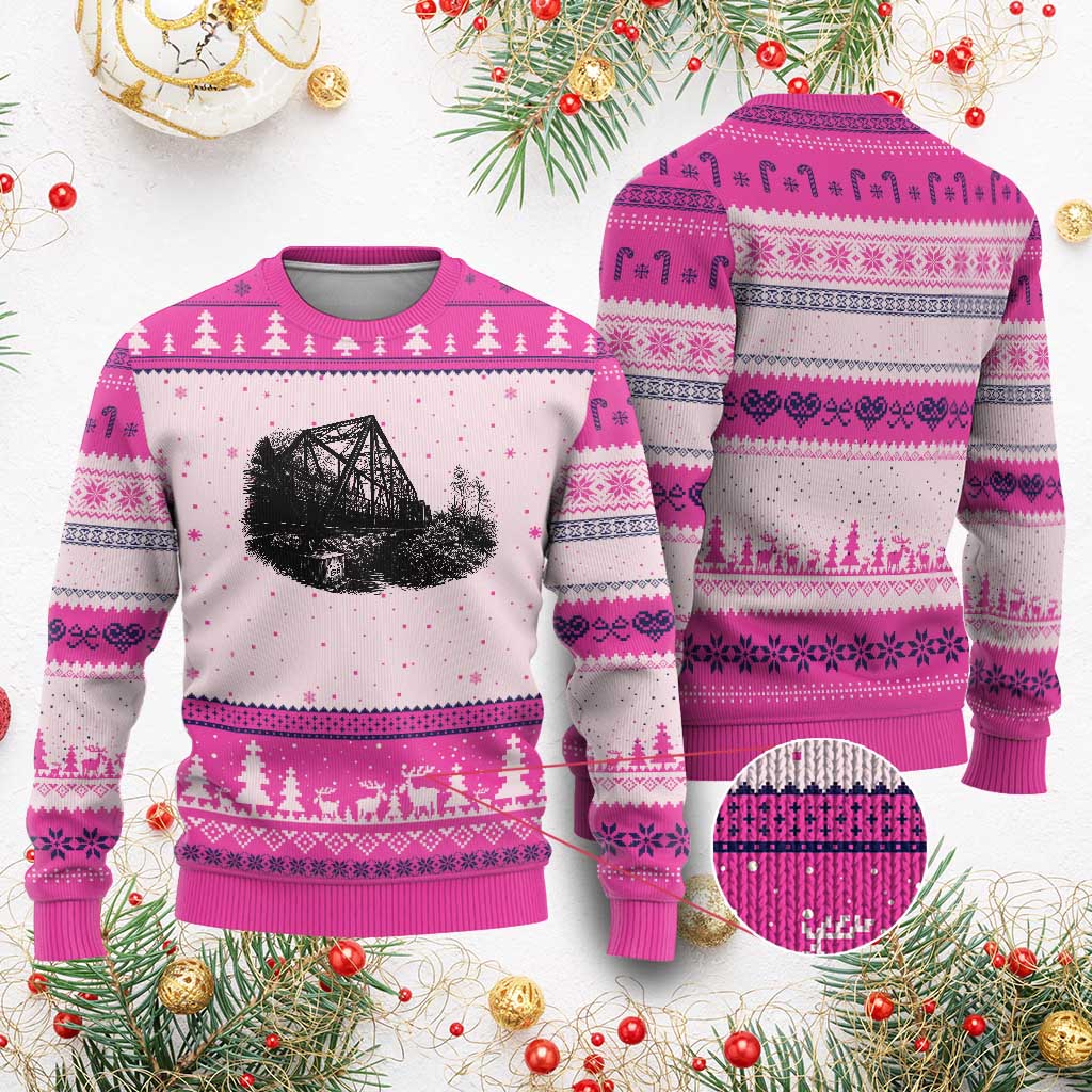 Mother Road Adventure Graphic Ugly Christmas Sweater Vintage Route Highway 66 Bridge TS12 Hot Pink Print Your Wear