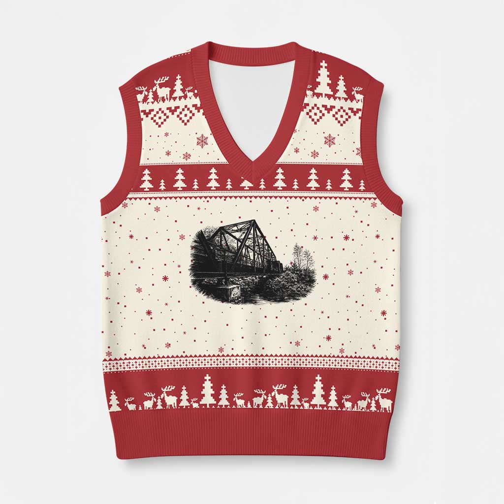 Mother Road Adventure Graphic V-Neck Knit Sweater Vest Vintage Route Highway 66 Bridge TS12 Beige Red Print Your Wear