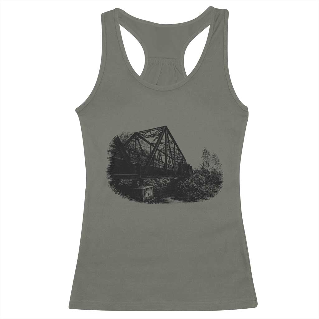 Mother Road Adventure Graphic Racerback Tank Top Vintage Route Highway 66 Bridge TS12 Military Green Print Your Wear