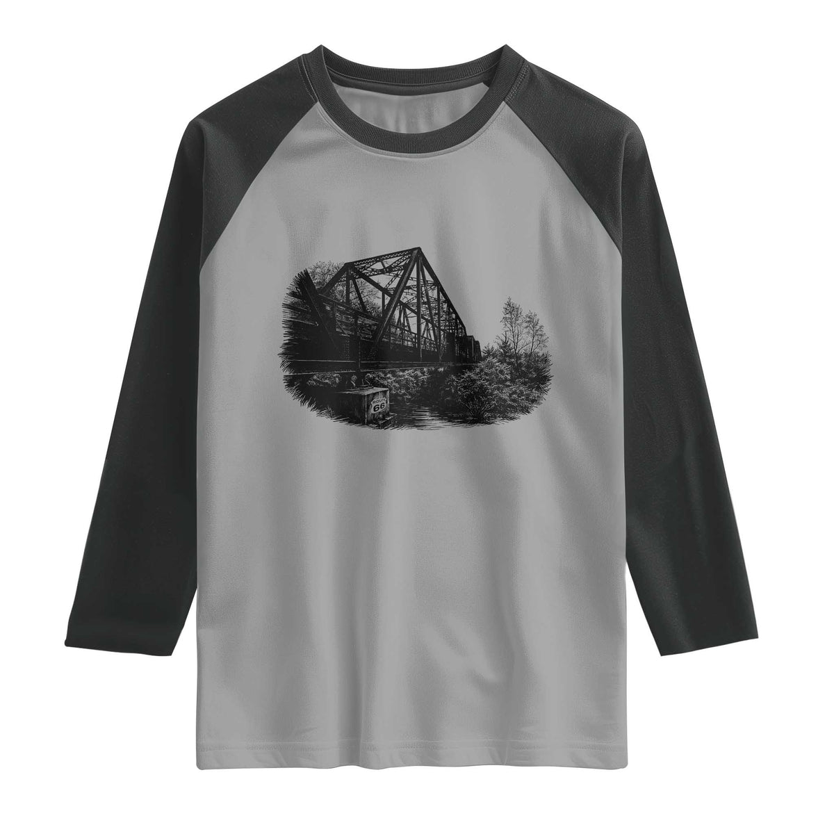 Mother Road Adventure Graphic Raglan Shirt Vintage Route Highway 66 Bridge TS12 Sport Gray Black Print Your Wear