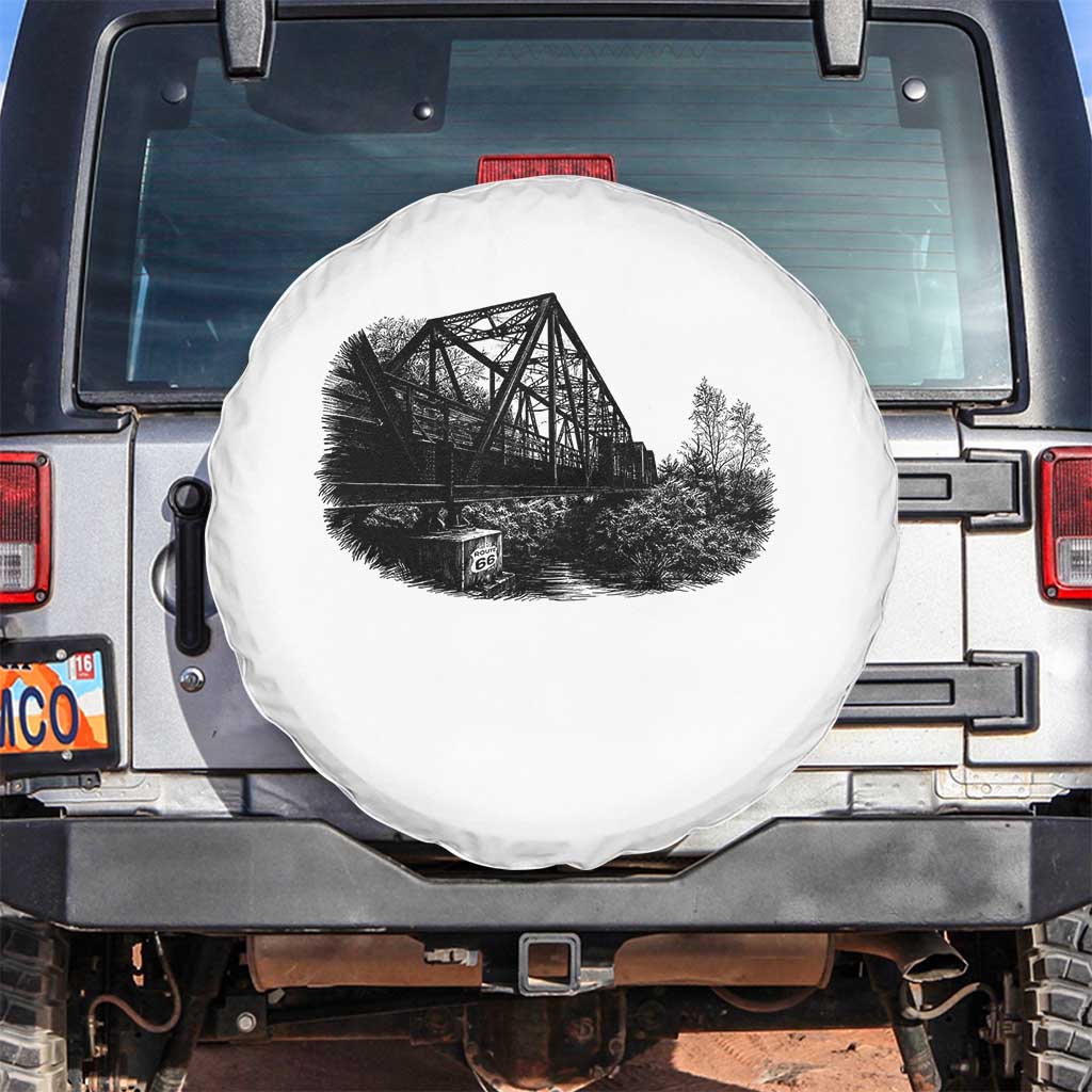 Mother Road Adventure Graphic Spare Tire Cover Vintage Route Highway 66 Bridge TS12 No hole White Print Your Wear
