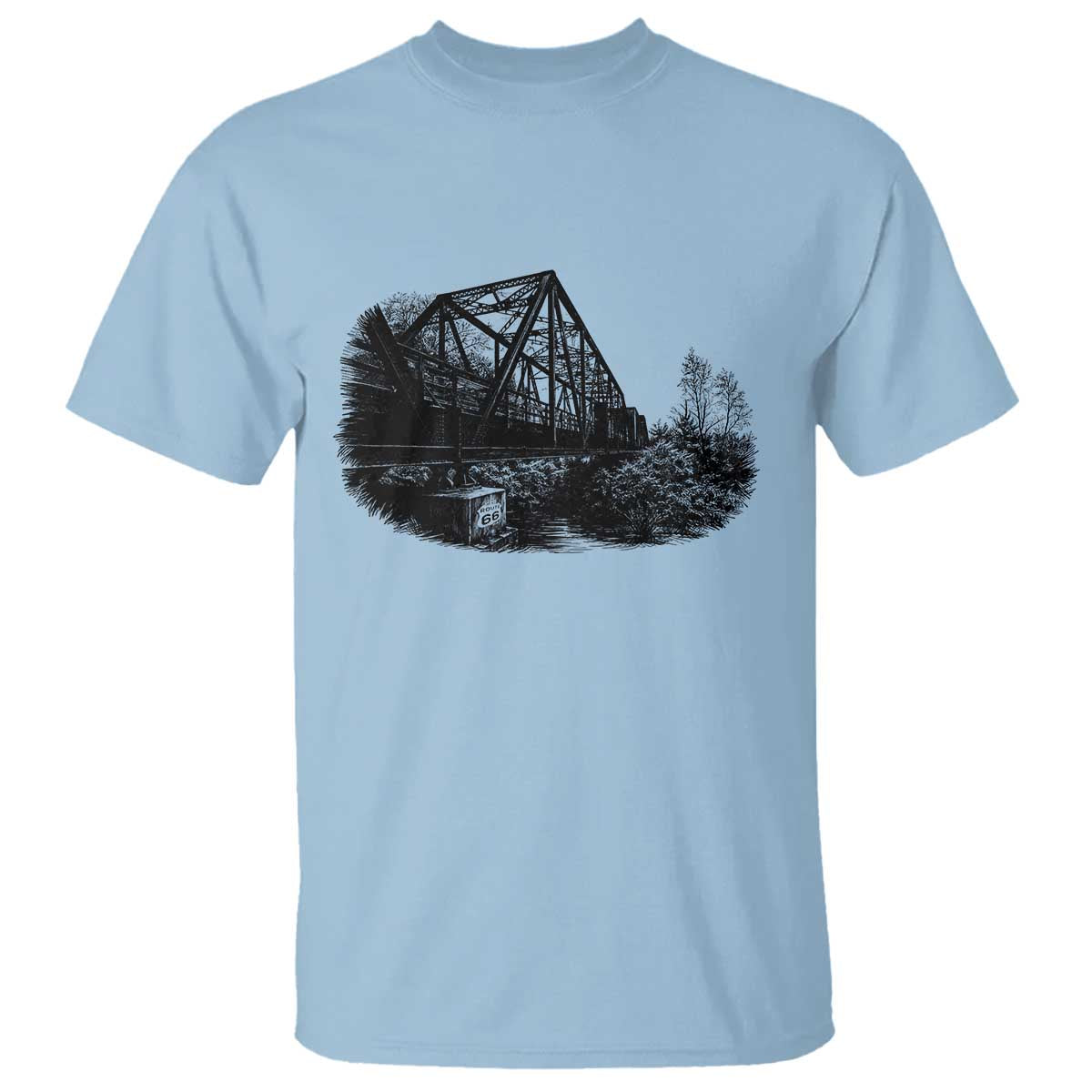 Mother Road Adventure Graphic T Shirt Vintage Route Highway 66 Bridge TS12 Light Blue Print Your Wear