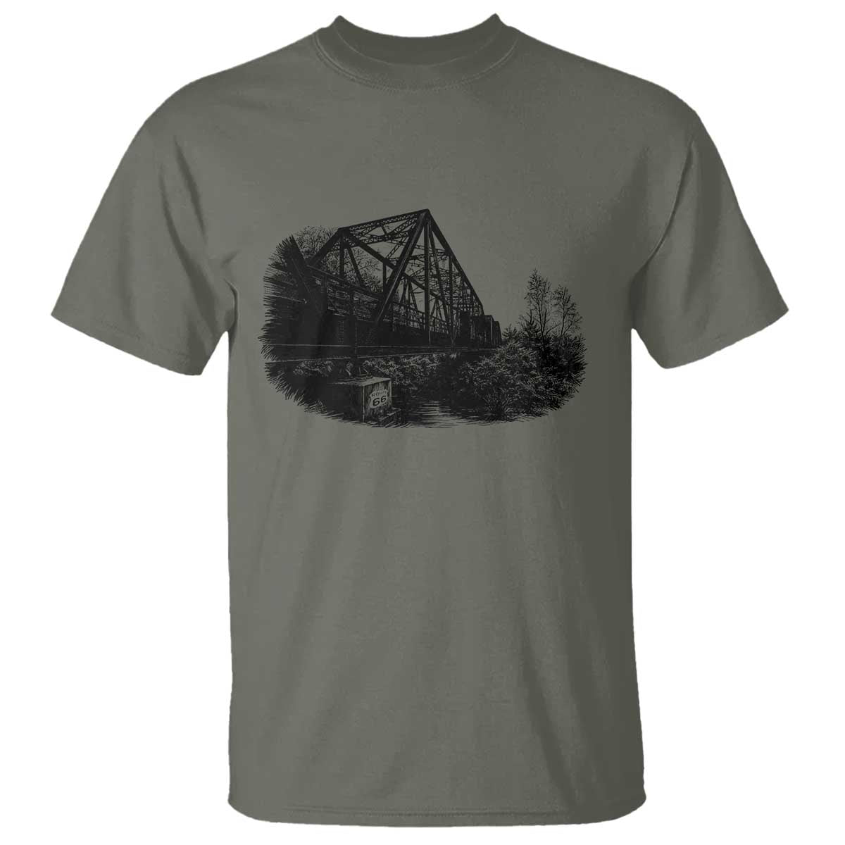 Mother Road Adventure Graphic T Shirt Vintage Route Highway 66 Bridge TS12 Military Green Print Your Wear
