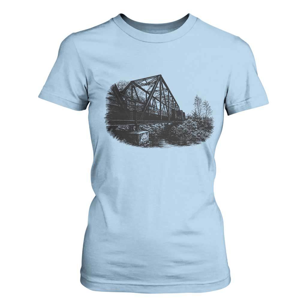 Mother Road Adventure Graphic T Shirt For Women Vintage Route Highway 66 Bridge TS12 Light Blue Print Your Wear