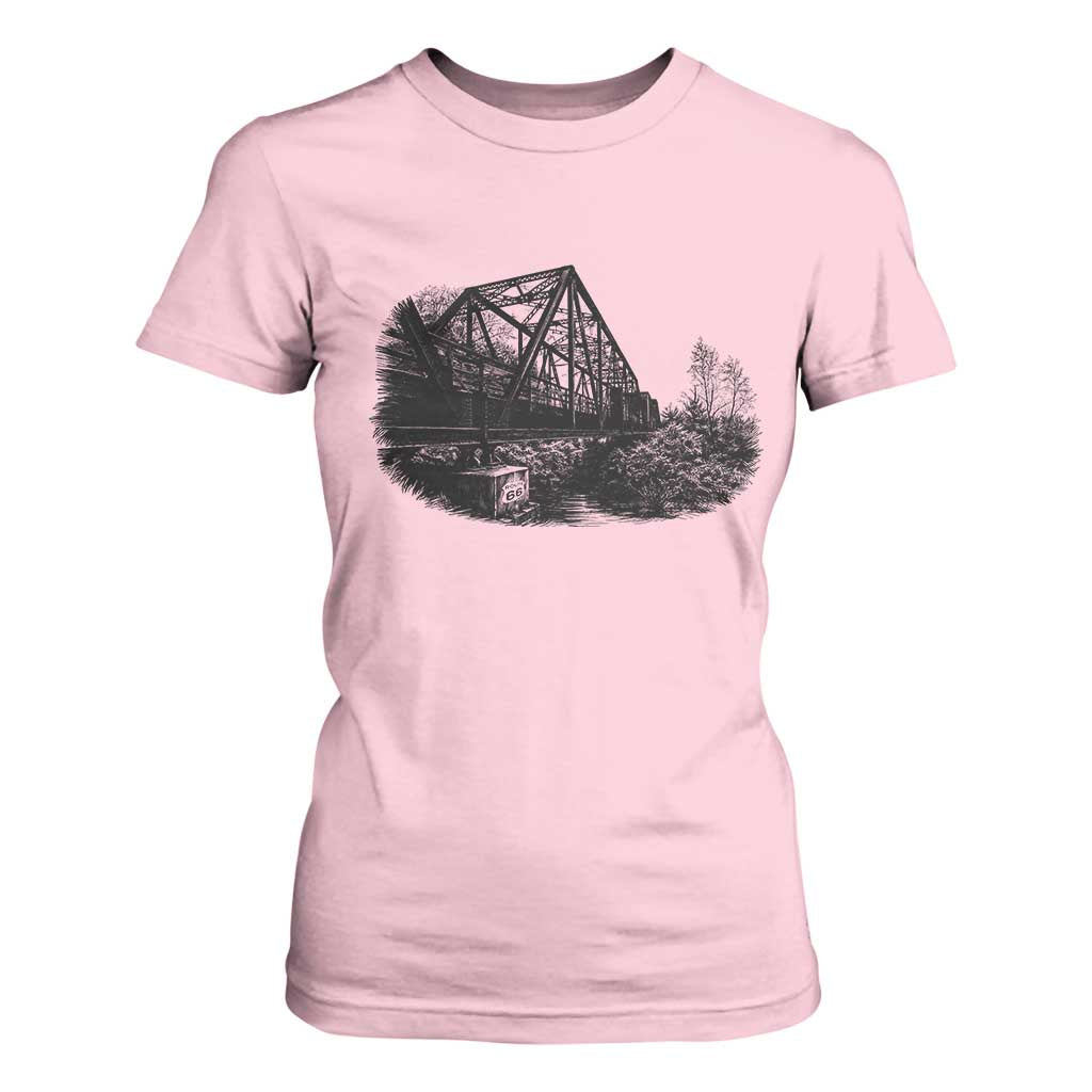Mother Road Adventure Graphic T Shirt For Women Vintage Route Highway 66 Bridge TS12 Light Pink Print Your Wear