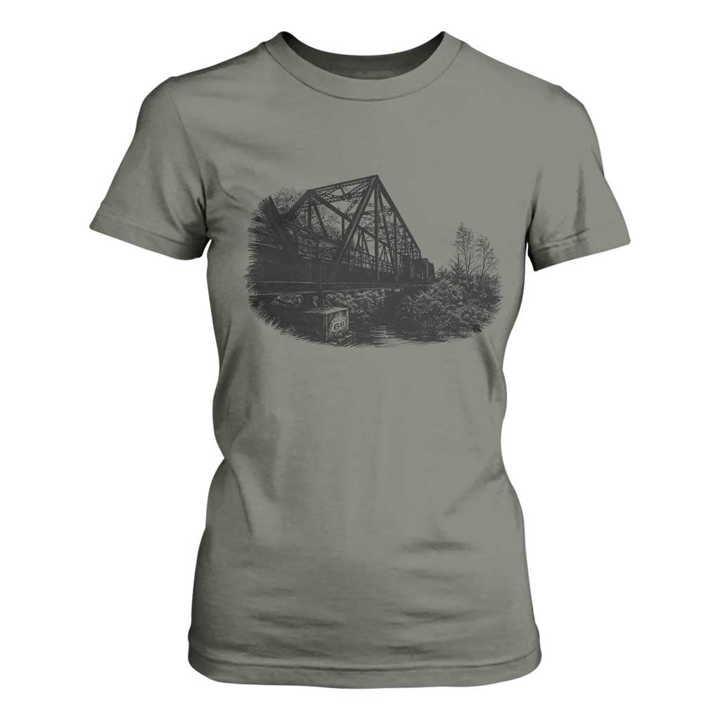 Mother Road Adventure Graphic T Shirt For Women Vintage Route Highway 66 Bridge TS12 Military Green Print Your Wear