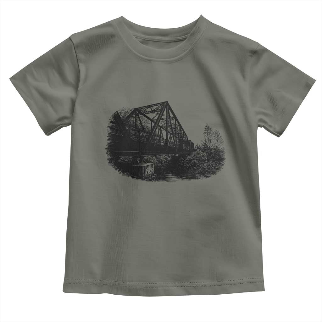 Mother Road Adventure Graphic Toddler T Shirt Vintage Route Highway 66 Bridge TS12 Military Green Print Your Wear