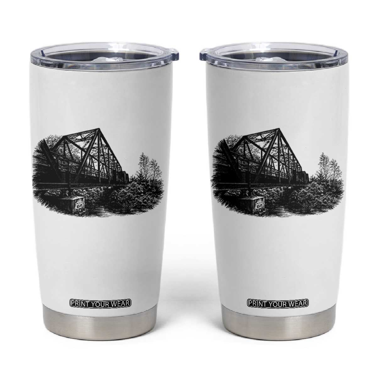 Mother Road Adventure Graphic Tumbler Cup Vintage Route Highway 66 Bridge TS12 White Print Your Wear