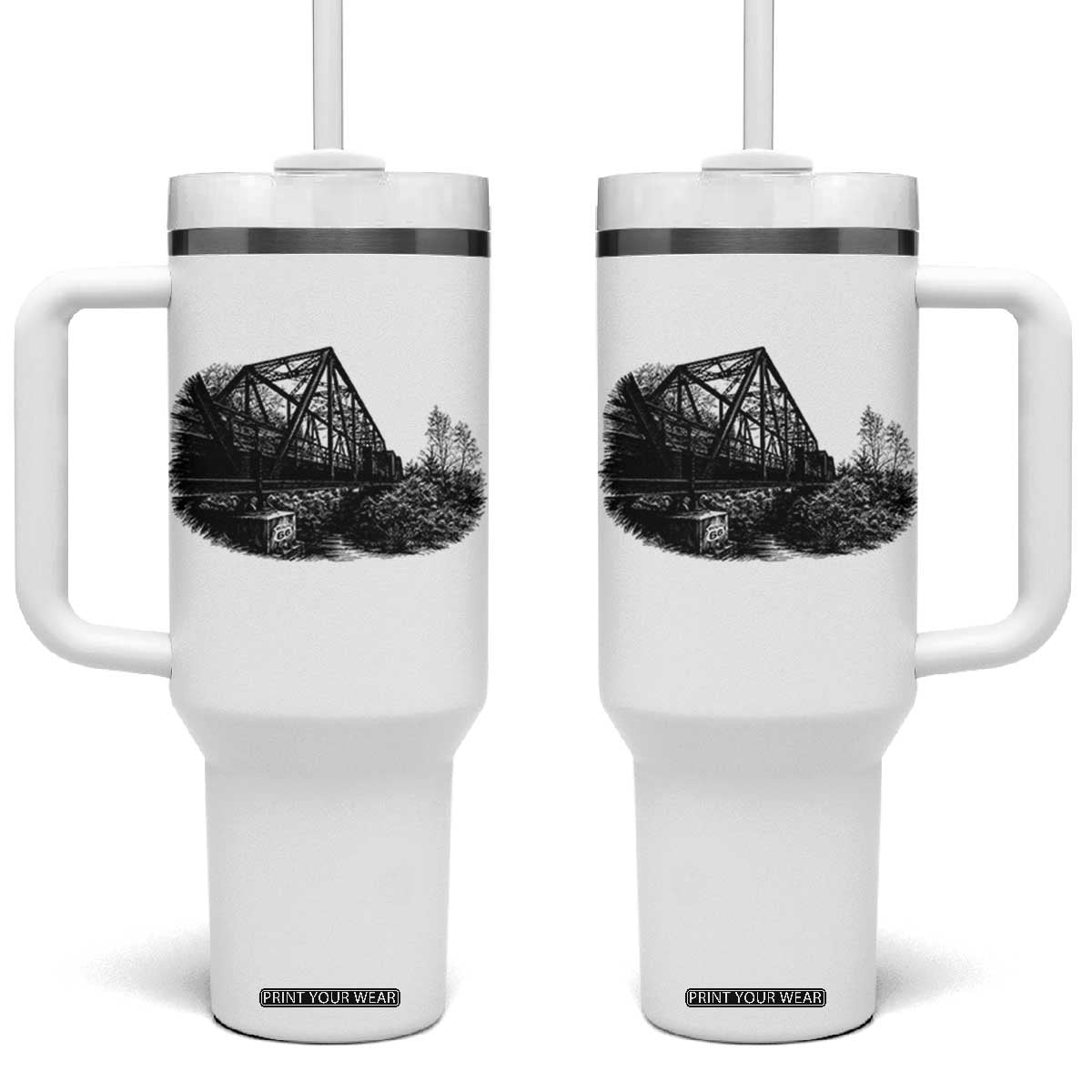 Mother Road Adventure Graphic Tumbler With Handle Vintage Route Highway 66 Bridge TS12 One Size: 40 oz White Print Your Wear
