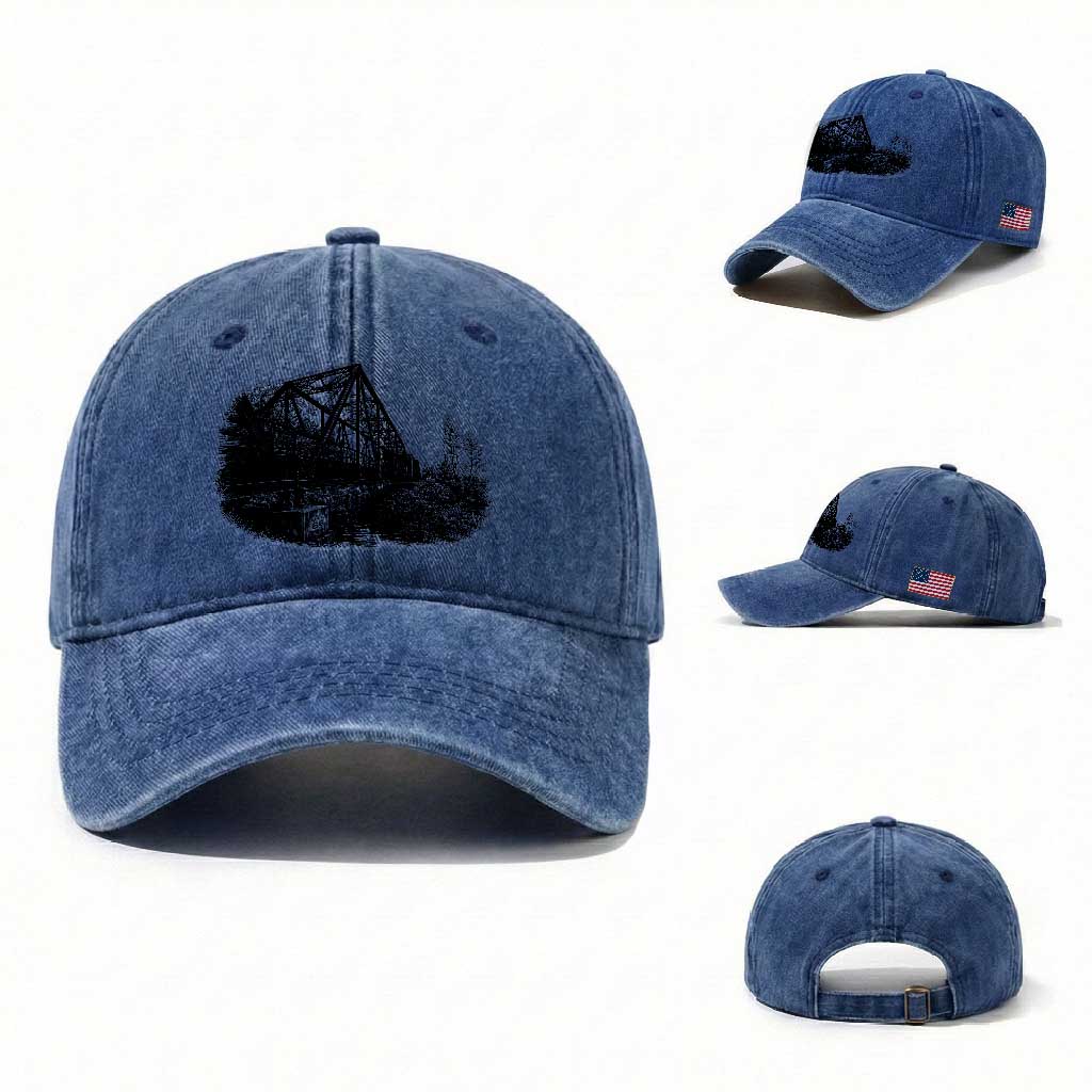 Mother Road Adventure Graphic Washed Cotton Baseball Cap Vintage Route Highway 66 Bridge TS12 Washed Cap Universal Fit Royal Blue Print Your Wear