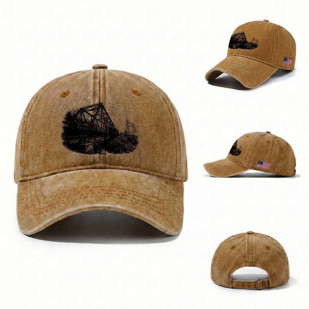 Mother Road Adventure Graphic Washed Cotton Baseball Cap Vintage Route Highway 66 Bridge TS12 Washed Cap Universal Fit Yellow Ochre Print Your Wear