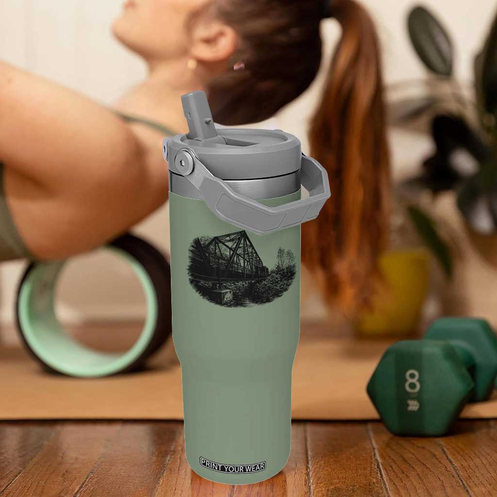 Mother Road Adventure Graphic Flip Straw Tumbler Vintage Route Highway 66 Bridge TS12 One Size: 30 oz Moss Green Print Your Wear