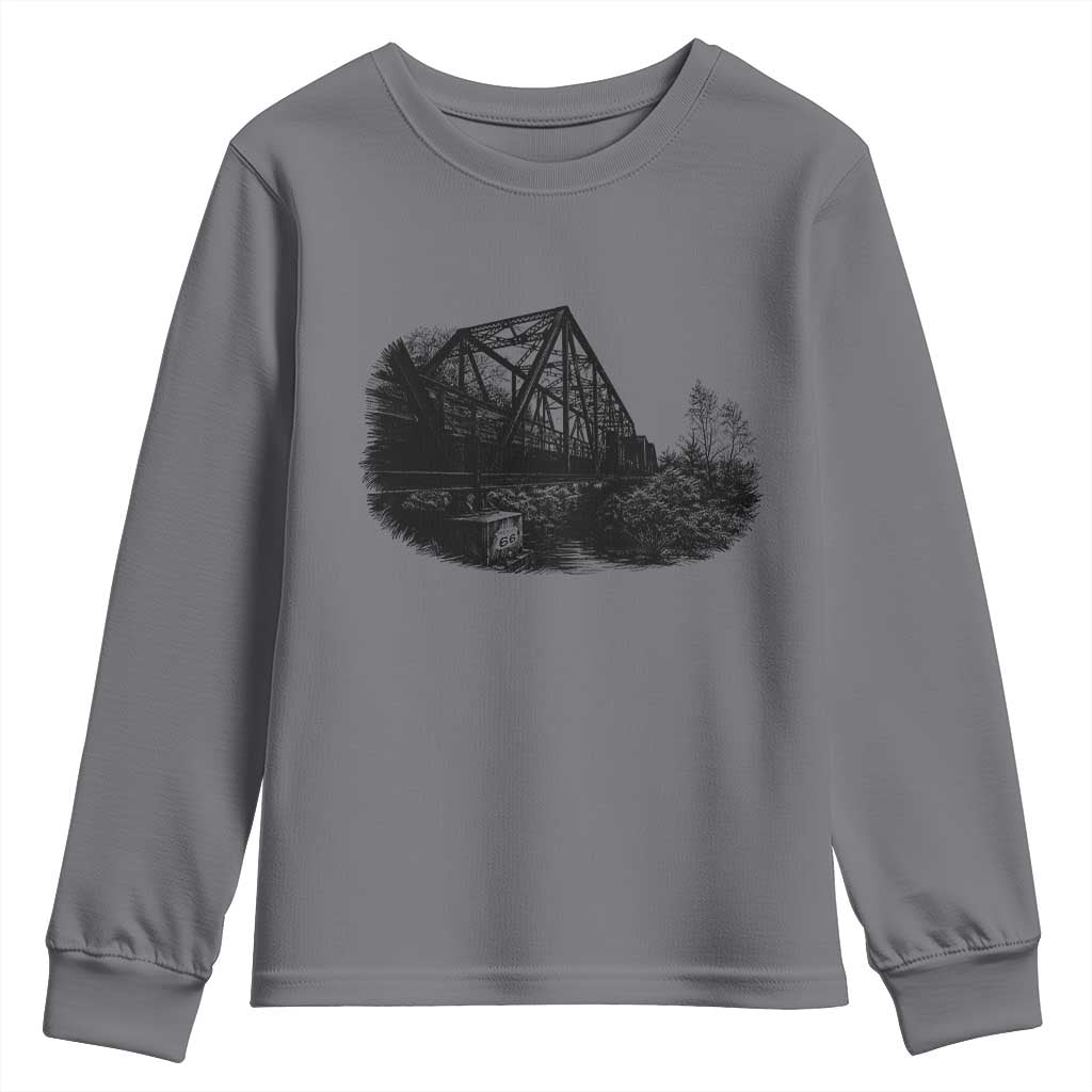 Mother Road Adventure Graphic Youth Sweatshirt Vintage Route Highway 66 Bridge TS12 Charcoal Print Your Wear