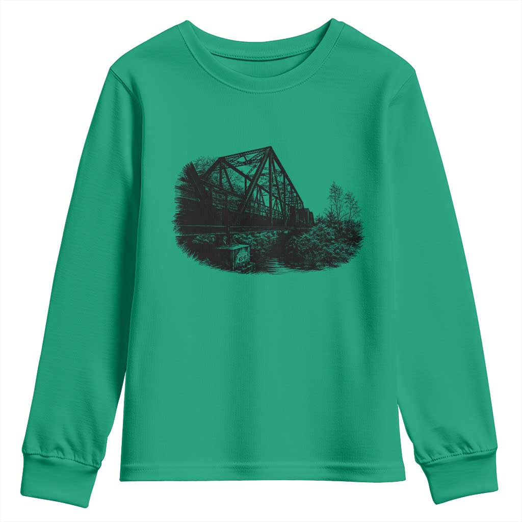 Mother Road Adventure Graphic Youth Sweatshirt Vintage Route Highway 66 Bridge TS12 Irish Green Print Your Wear