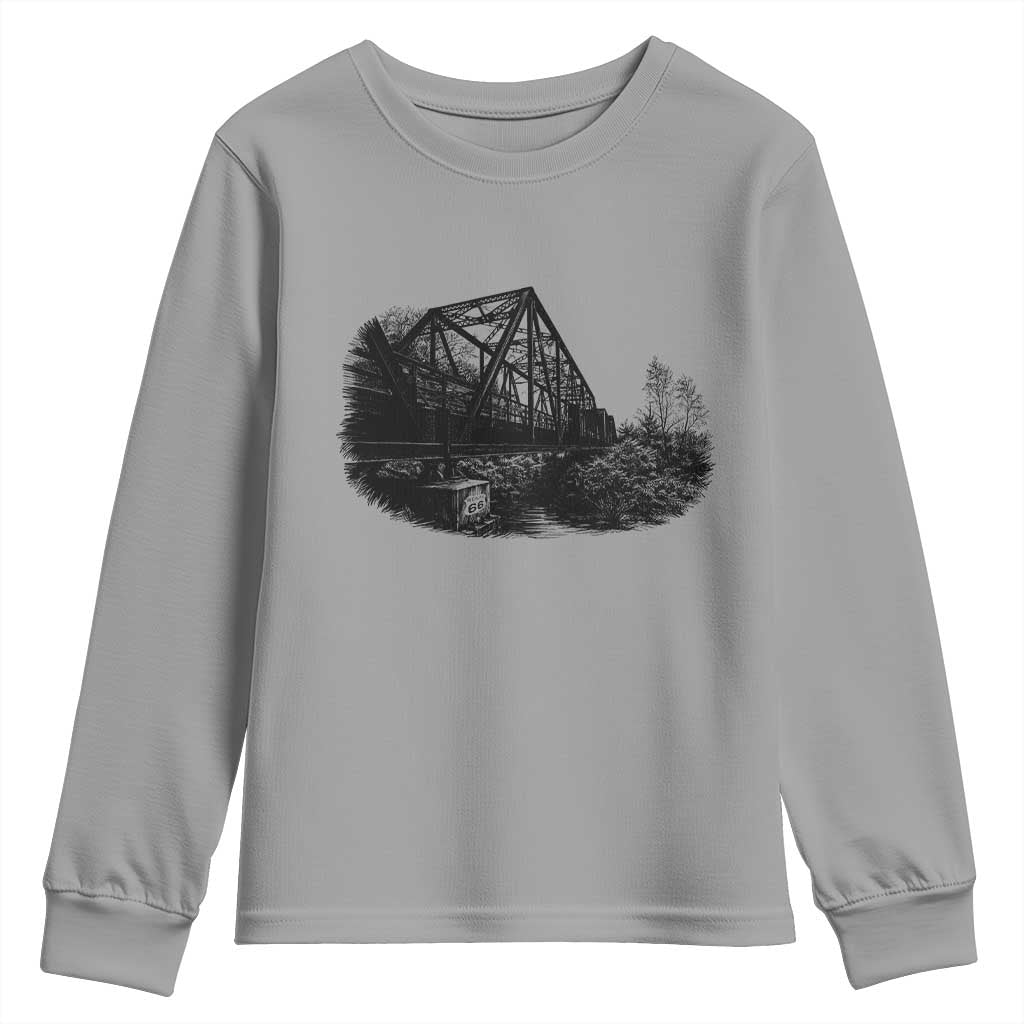 Mother Road Adventure Graphic Youth Sweatshirt Vintage Route Highway 66 Bridge TS12 Sport Gray Print Your Wear