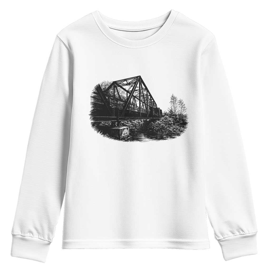 Mother Road Adventure Graphic Youth Sweatshirt Vintage Route Highway 66 Bridge TS12 White Print Your Wear
