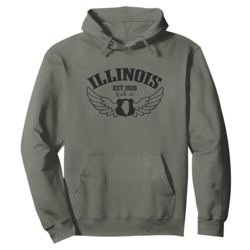 Illinois Route Highway 66 Souvenir Hoodie Open Road Adventure TS12 Military Green Print Your Wear