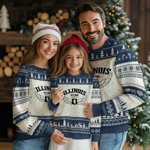 Illinois Route Highway 66 Souvenir Ugly Christmas Sweater Open Road Adventure TS12 Beige Navy Print Your Wear