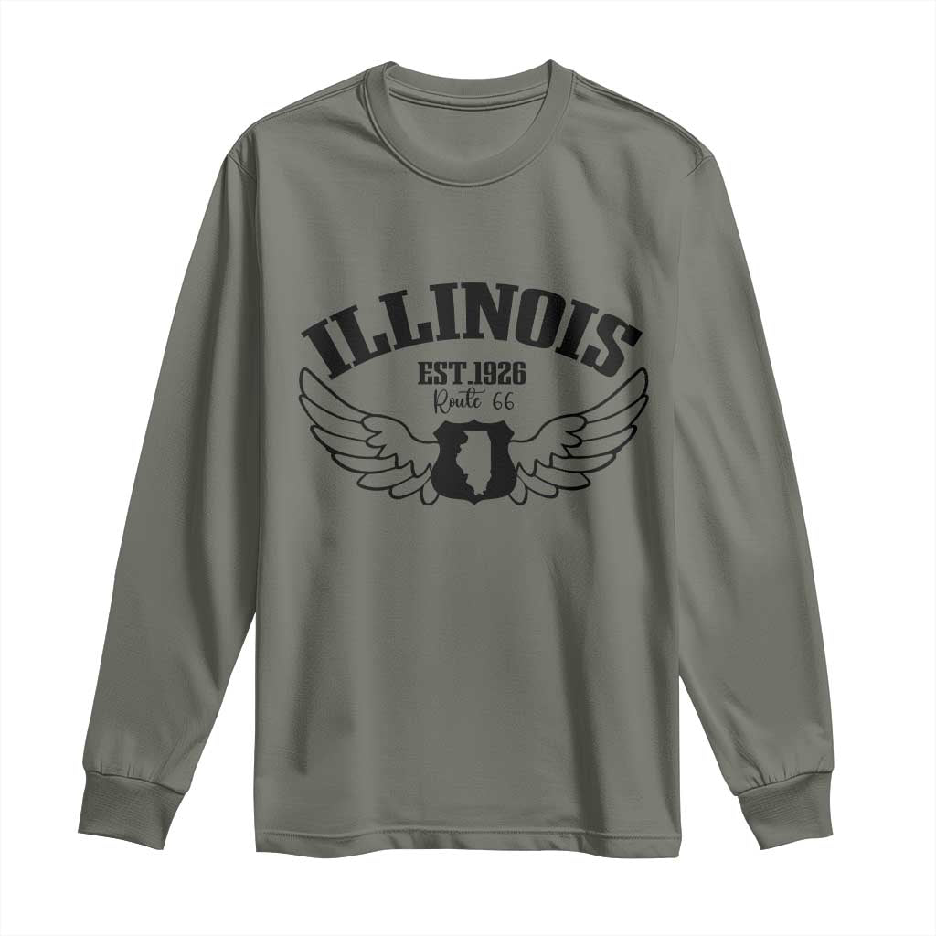 Illinois Route Highway 66 Souvenir Long Sleeve Shirt Open Road Adventure TS12 Military Green Print Your Wear