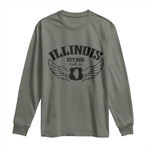 Illinois Route Highway 66 Souvenir Long Sleeve Shirt Open Road Adventure TS12 Military Green Print Your Wear