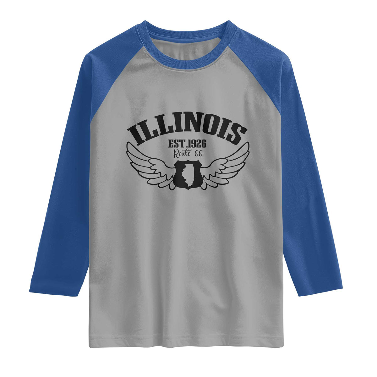 Illinois Route Highway 66 Souvenir Raglan Shirt Open Road Adventure TS12 Sport Gray Royal Print Your Wear