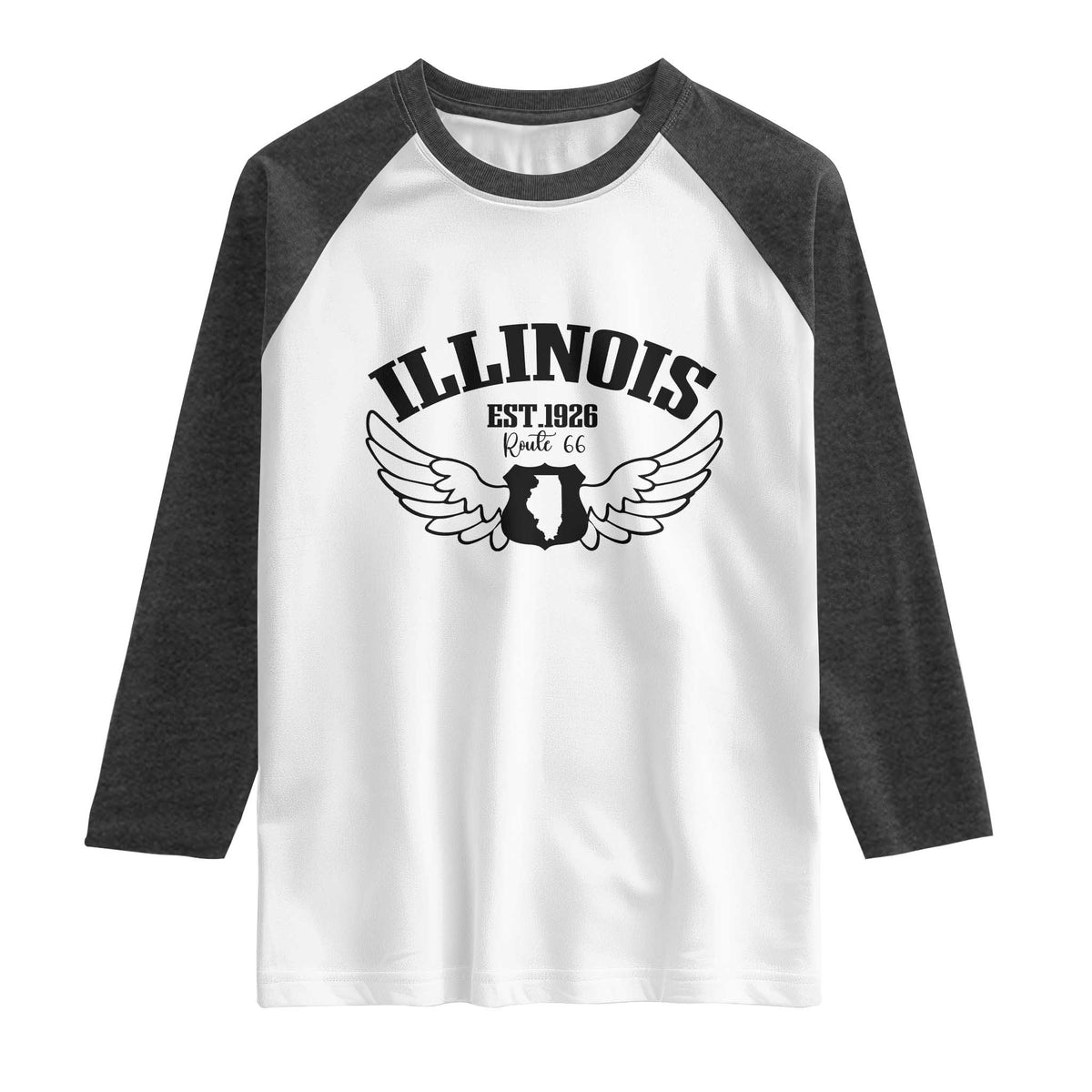 Illinois Route Highway 66 Souvenir Raglan Shirt Open Road Adventure TS12 White Heather Charcoal Print Your Wear