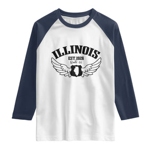 Illinois Route Highway 66 Souvenir Raglan Shirt Open Road Adventure TS12 White Navy Print Your Wear