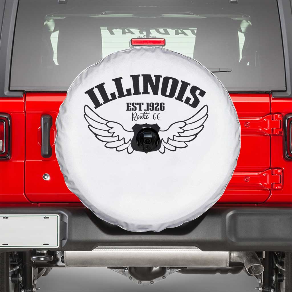 Illinois Route Highway 66 Souvenir Spare Tire Cover Open Road Adventure TS12 White Print Your Wear