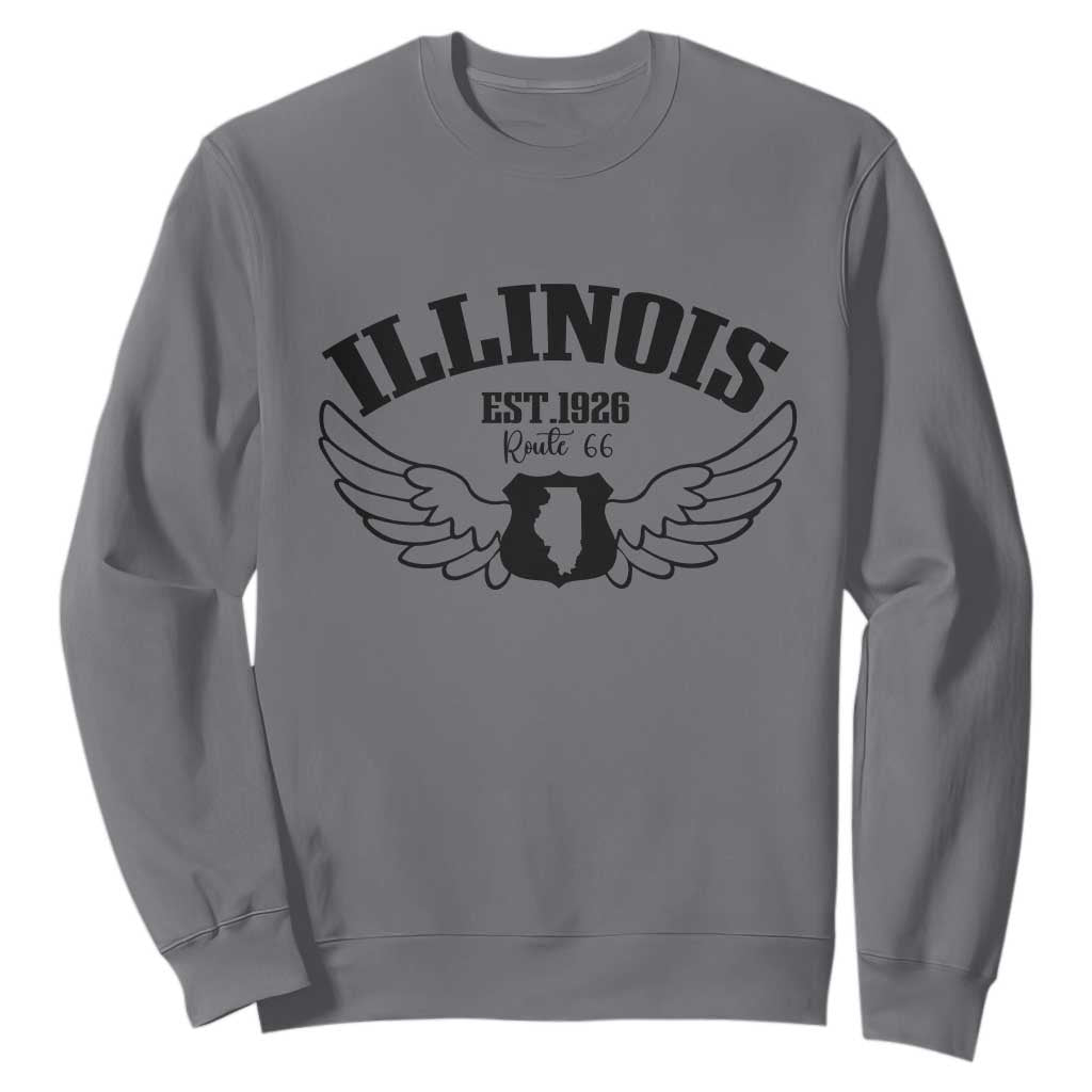 Illinois Route Highway 66 Souvenir Sweatshirt Open Road Adventure TS12 Charcoal Print Your Wear