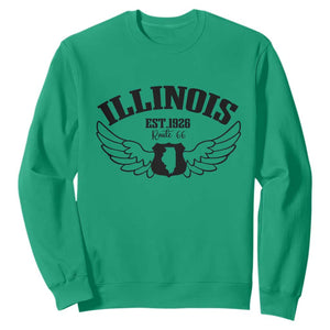 Illinois Route Highway 66 Souvenir Sweatshirt Open Road Adventure TS12 Irish Green Print Your Wear