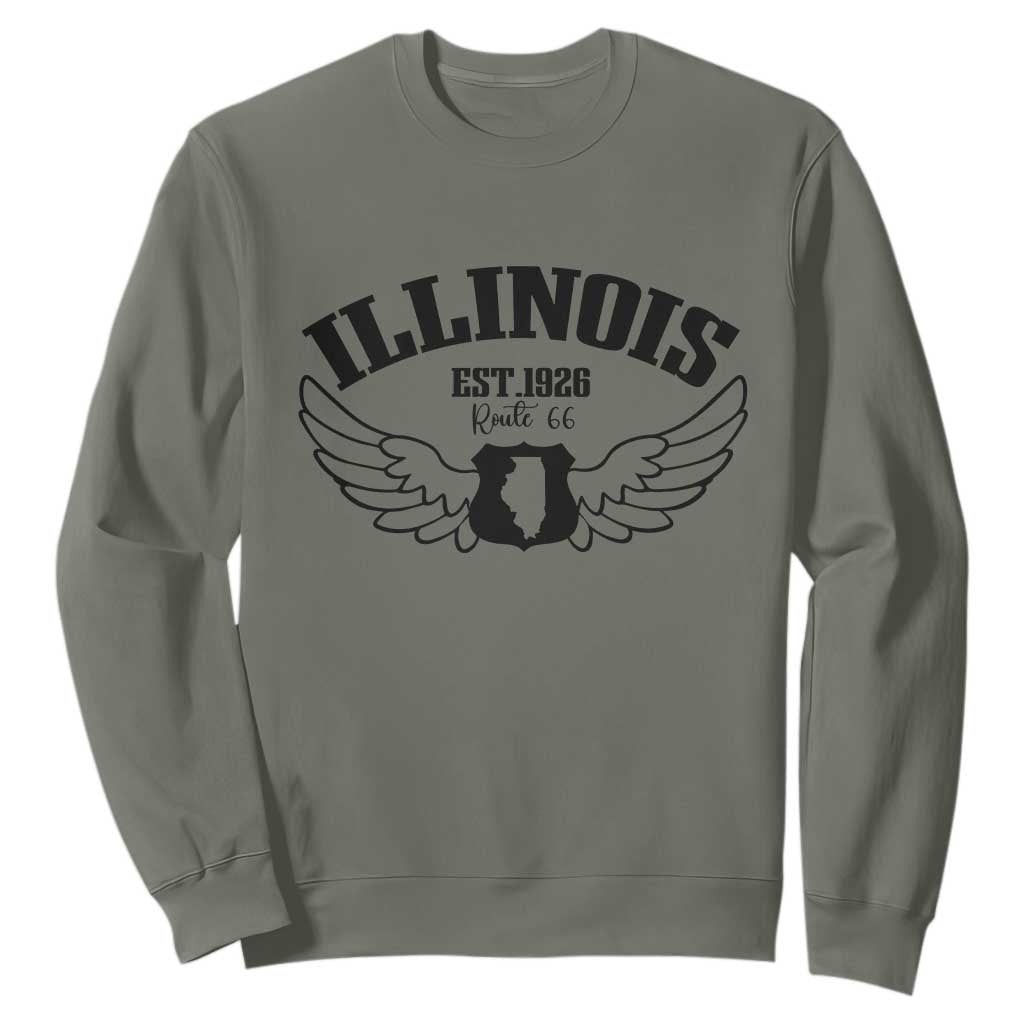 Illinois Route Highway 66 Souvenir Sweatshirt Open Road Adventure TS12 Military Green Print Your Wear