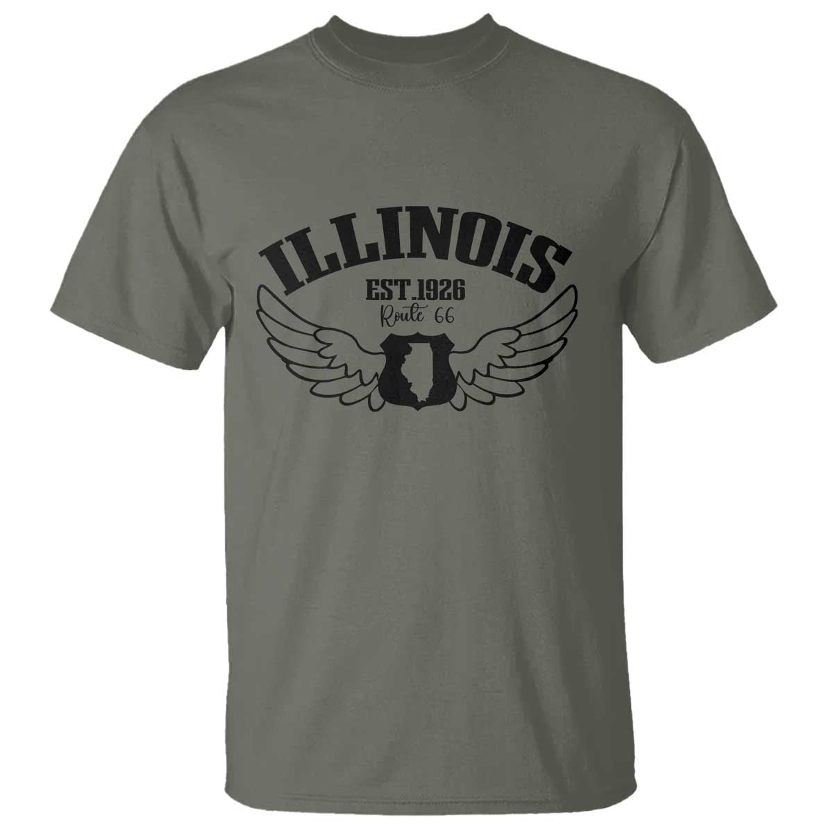 Illinois Route Highway 66 Souvenir T Shirt Open Road Adventure TS12 Military Green Print Your Wear