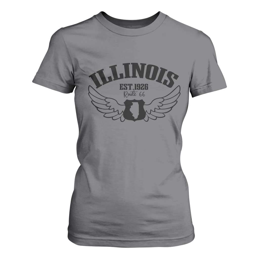 Illinois Route Highway 66 Souvenir T Shirt For Women Open Road Adventure TS12 Charcoal Print Your Wear