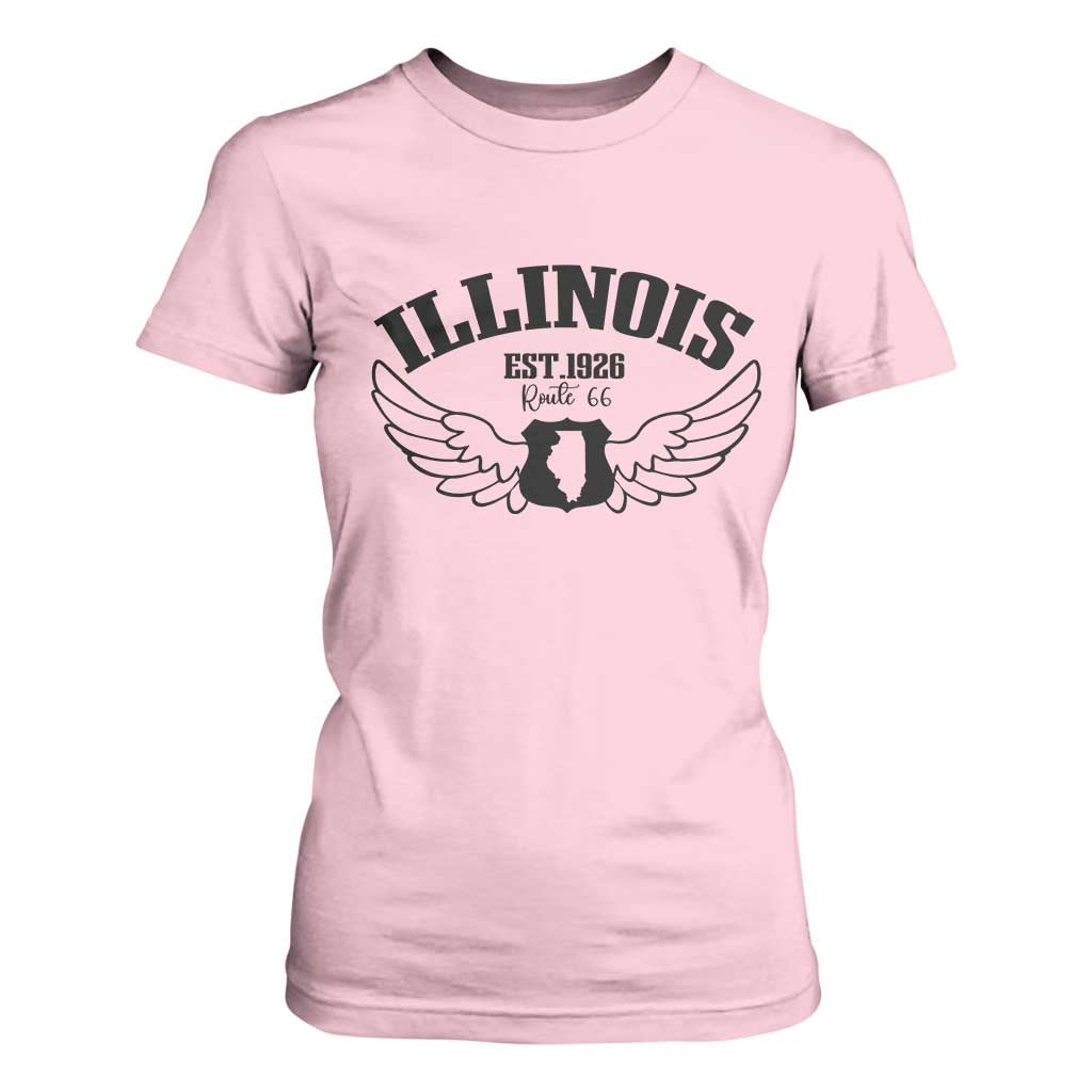 Illinois Route Highway 66 Souvenir T Shirt For Women Open Road Adventure TS12 Light Pink Print Your Wear