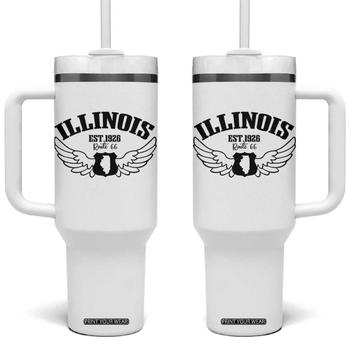 Illinois Route Highway 66 Souvenir Tumbler With Handle Open Road Adventure TS12 One Size: 40 oz White Print Your Wear