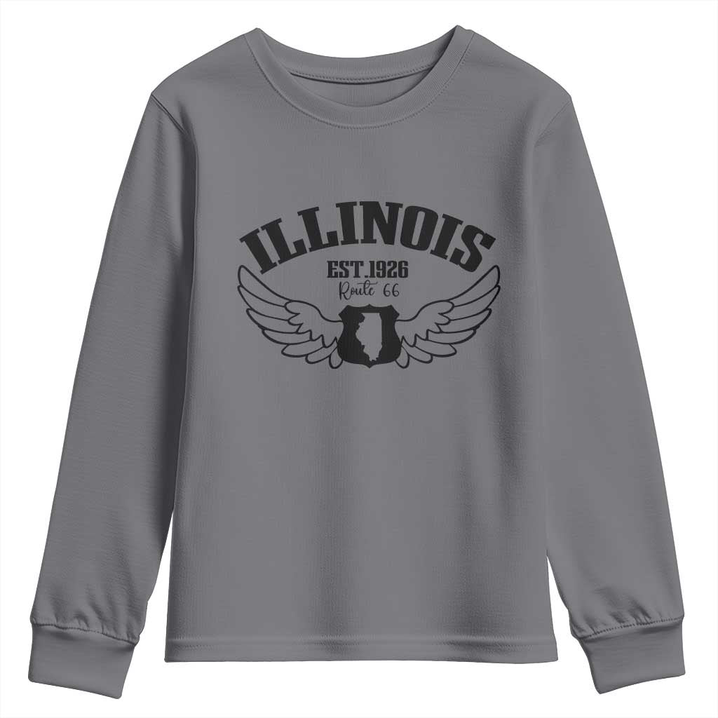 Illinois Route Highway 66 Souvenir Youth Sweatshirt Open Road Adventure TS12 Charcoal Print Your Wear