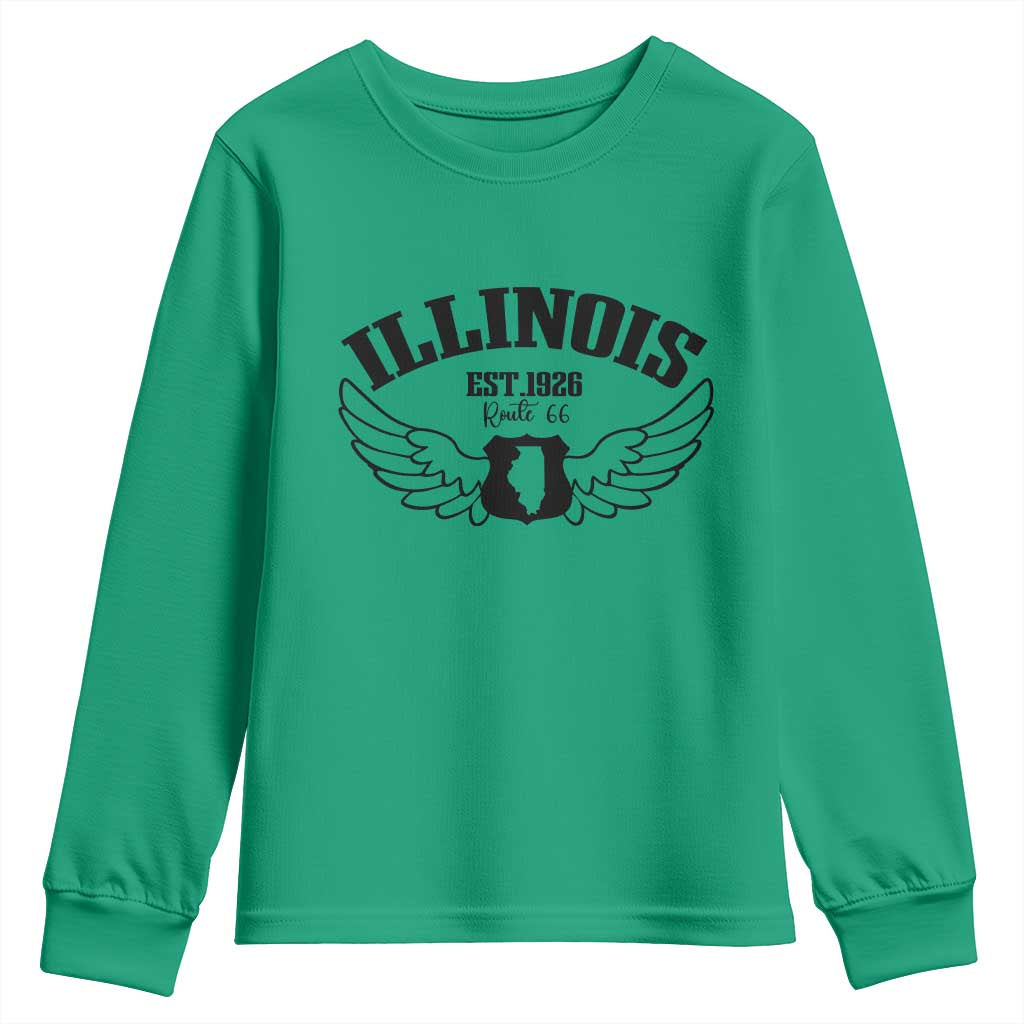 Illinois Route Highway 66 Souvenir Youth Sweatshirt Open Road Adventure TS12 Irish Green Print Your Wear