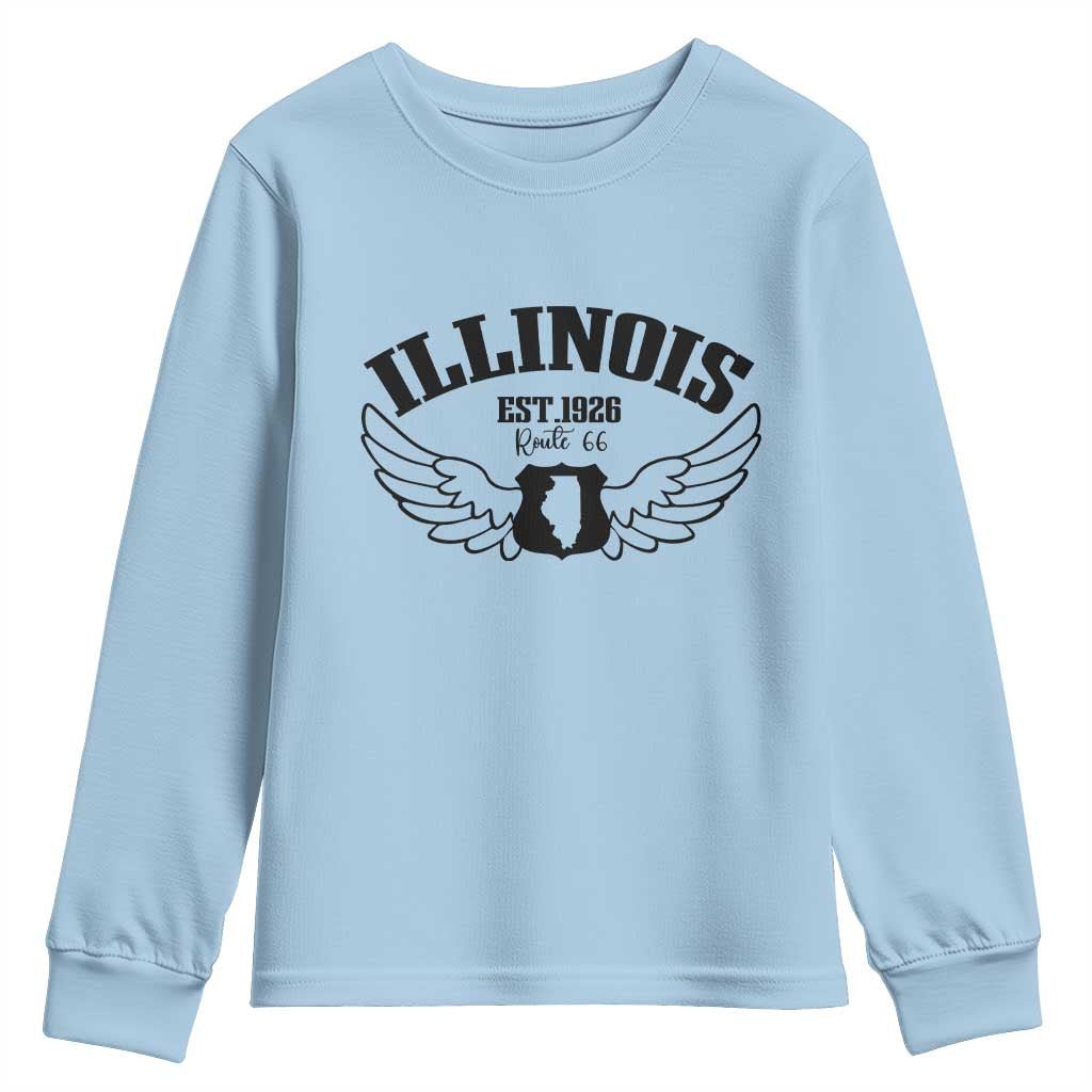 Illinois Route Highway 66 Souvenir Youth Sweatshirt Open Road Adventure TS12 Light Blue Print Your Wear