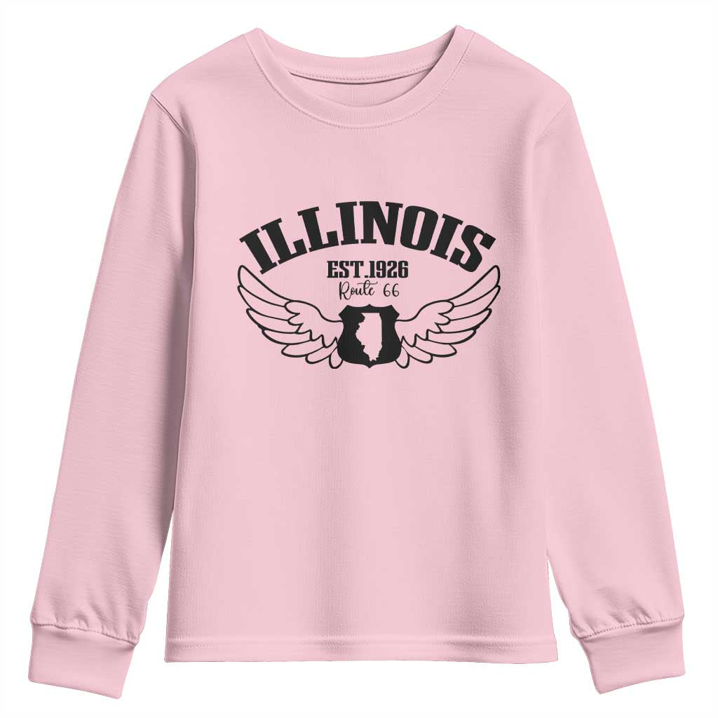 Illinois Route Highway 66 Souvenir Youth Sweatshirt Open Road Adventure TS12 Light Pink Print Your Wear