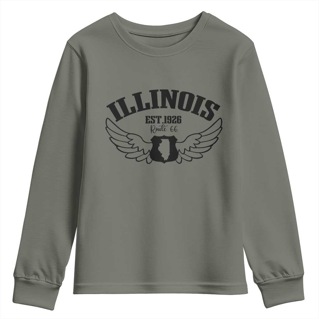 Illinois Route Highway 66 Souvenir Youth Sweatshirt Open Road Adventure TS12 Military Green Print Your Wear