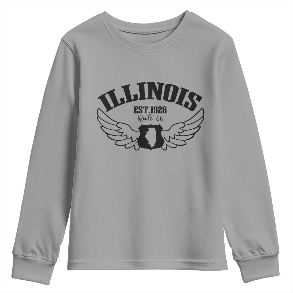 Illinois Route Highway 66 Souvenir Youth Sweatshirt Open Road Adventure TS12 Sport Gray Print Your Wear