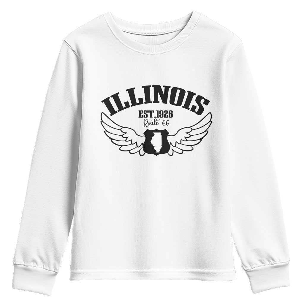 Illinois Route Highway 66 Souvenir Youth Sweatshirt Open Road Adventure TS12 White Print Your Wear