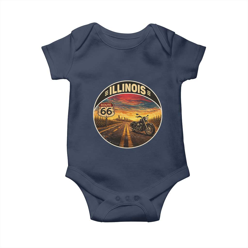 Illinois Route Highway 66 Motorcycle Baby Onesie Road Trip Adventure TS12 Navy Print Your Wear